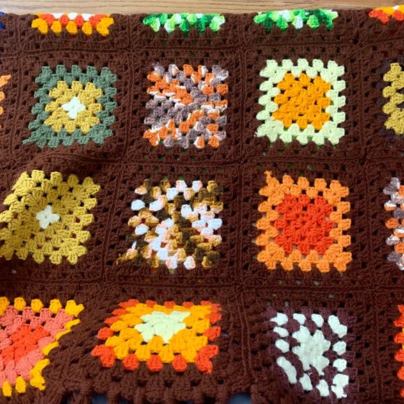 VTG Handmade Granny Square Crochet Afghan Throw Blanket Boho w/ Tassels FLAW - Picture 3 of 5